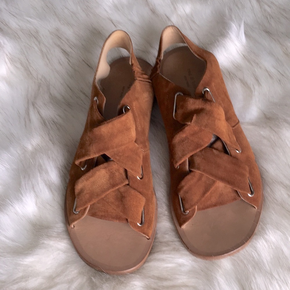 RAG & BONE GENUINE SUEDE LEATHER ‘’ELDA’’ COGNAC CORSET SANDAL - Picture 2 of 8